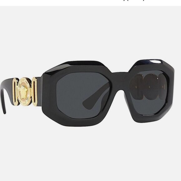 New Versace Women’s Sunglasses 56mm Black with Gold Logo Unique main image 4